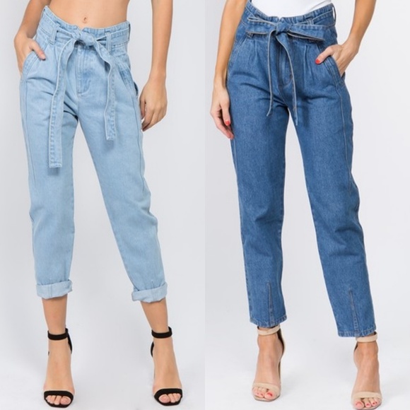 Super High Waisted Mom Paper Bag Jeans MEDIUM WASH - Picture 4 of 5